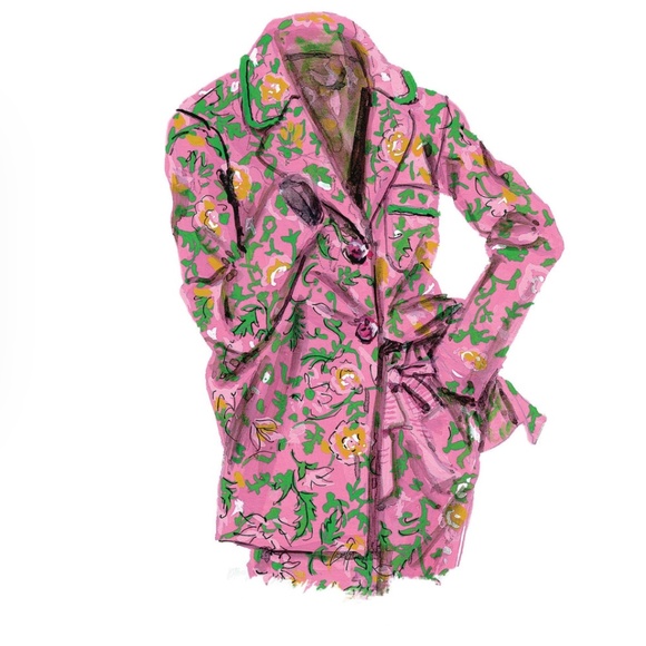 J Peterman Provocative Print Pajamas, button top and elastic waist bottom - Picture 1 of 10